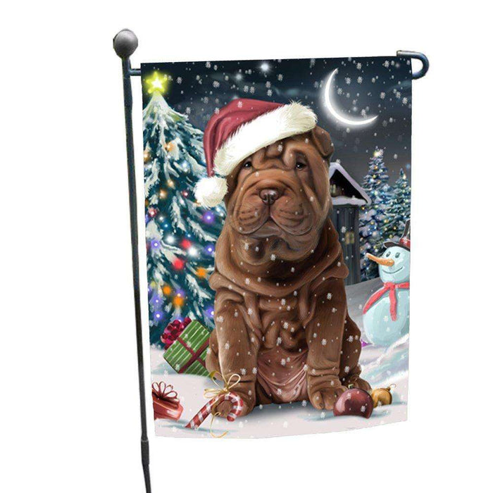 Have a Holly Jolly Christmas Shar-Pei Dog in Holiday Background Garden Flag D122