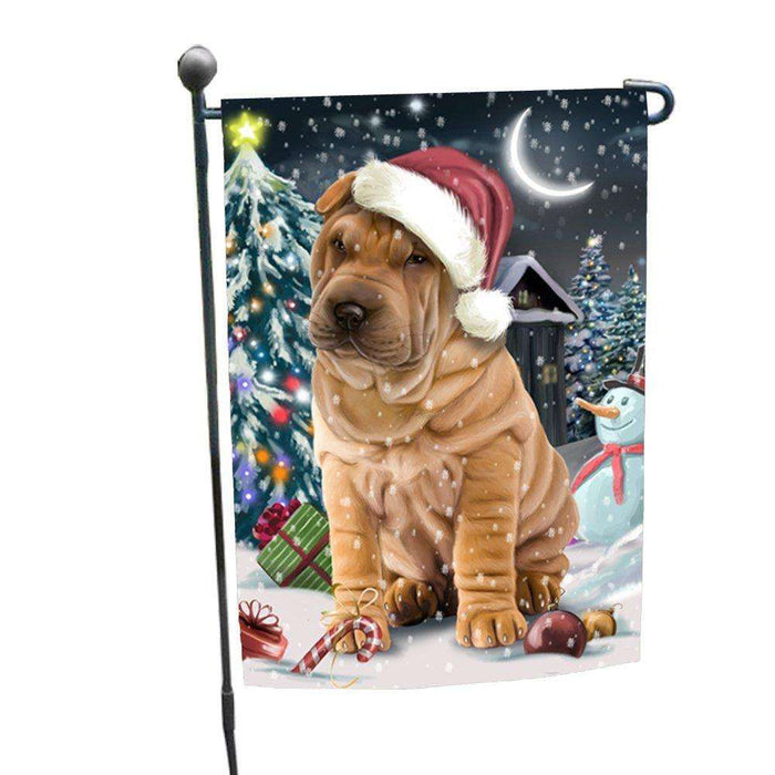 Have a Holly Jolly Christmas Shar-Pei Dog in Holiday Background Garden Flag D123