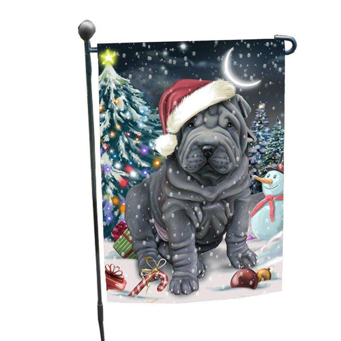 Have a Holly Jolly Christmas Shar-Pei Dog in Holiday Background Garden Flag D124