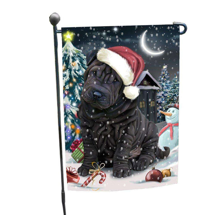 Have a Holly Jolly Christmas Shar-Pei Dog in Holiday Background Garden Flag D125