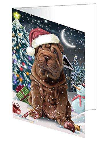 Have a Holly Jolly Christmas Shar-Pei Dog in Holiday Background Handmade Artwork Assorted Pets Greeting Cards and Note Cards with Envelopes for All Occasions and Holiday Seasons D267