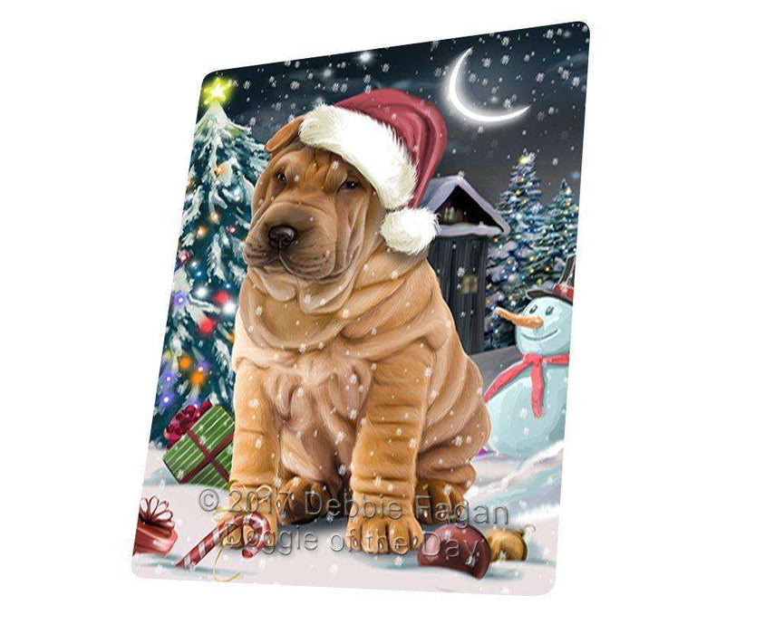 Have a Holly Jolly Christmas Shar-Pei Dog in Holiday Background Tempered Cutting Board D123
