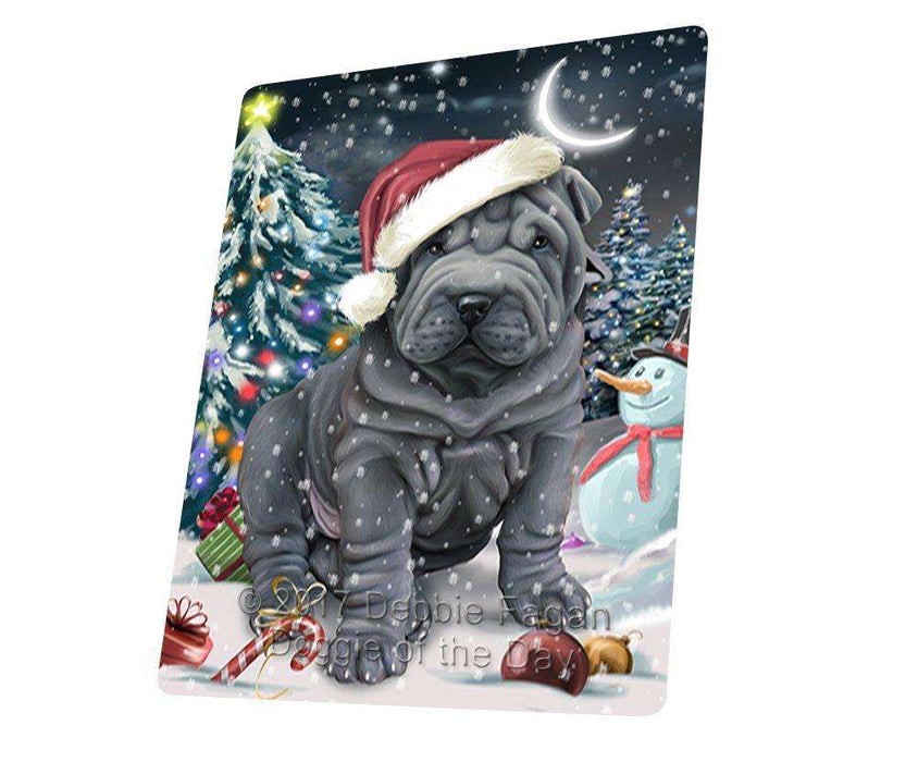 Have a Holly Jolly Christmas Shar-Pei Dog in Holiday Background Tempered Cutting Board D124