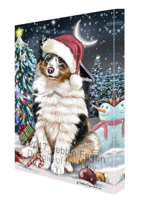 Have a Holly Jolly Christmas Shetland Sheepdogs Dog in Holiday Background Canvas Wall Art D071