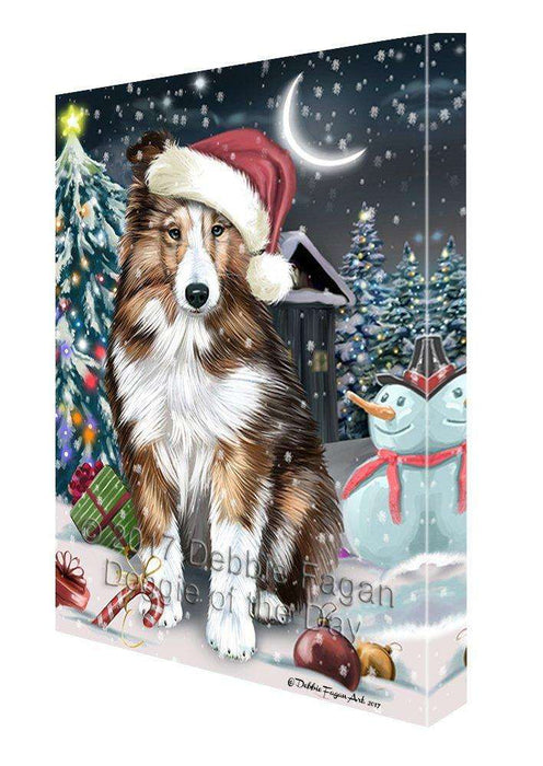 Have a Holly Jolly Christmas Shetland Sheepdogs Dog in Holiday Background Canvas Wall Art D072