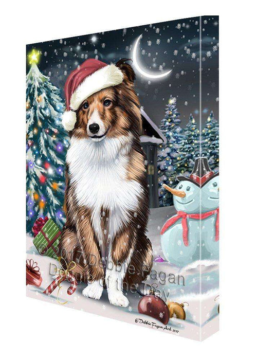 Have a Holly Jolly Christmas Shetland Sheepdogs Dog in Holiday Background Canvas Wall Art D073