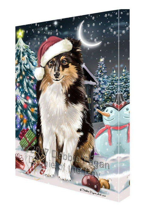 Have a Holly Jolly Christmas Shetland Sheepdogs Dog in Holiday Background Canvas Wall Art D074