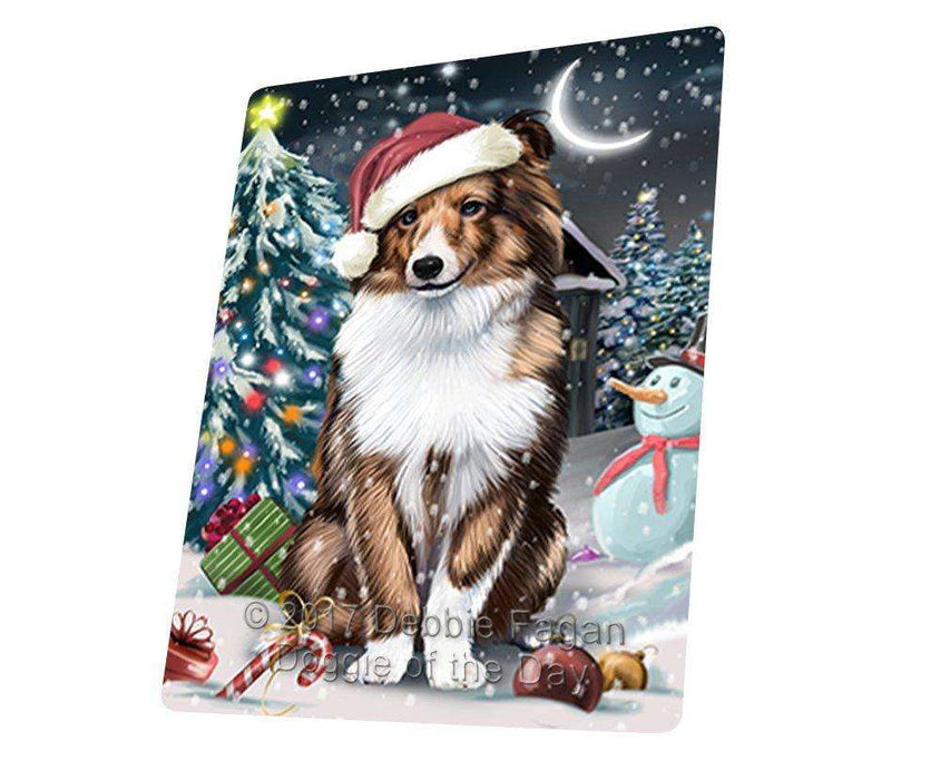 Have a Holly Jolly Christmas Shetland Sheepdogs Dog in Holiday Background Tempered Cutting Board D091