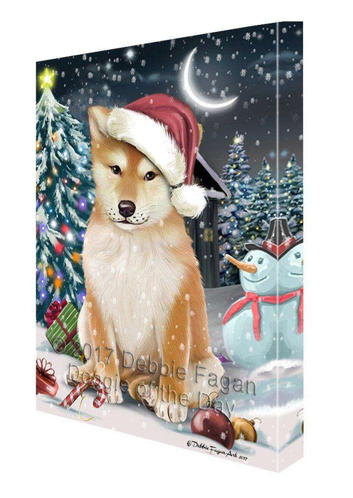 Have a Holly Jolly Christmas Shiba Inu Dog in Holiday Background Canvas Wall Art D206