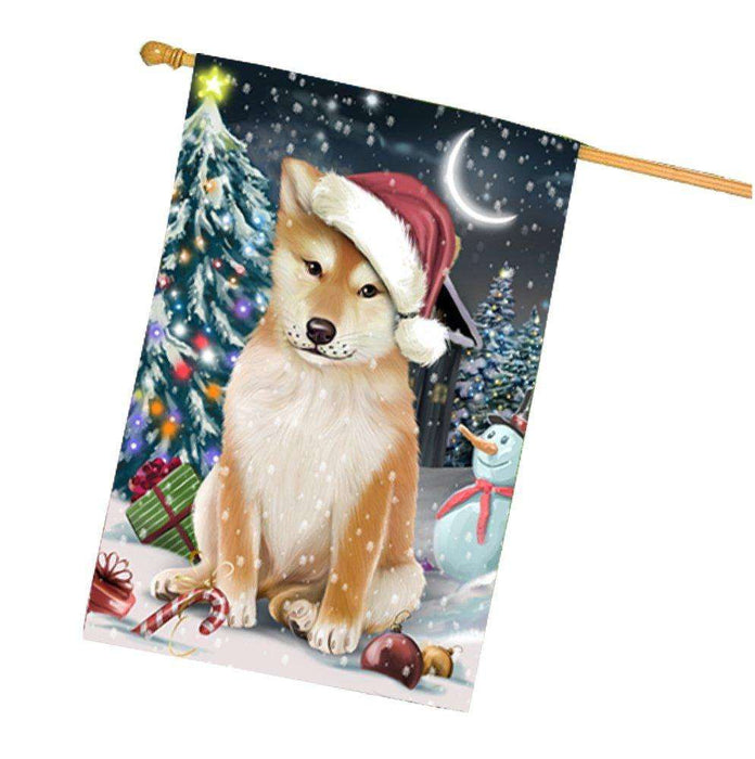 Have a Holly Jolly Christmas Shiba Inu Dog in Holiday Background House Flag