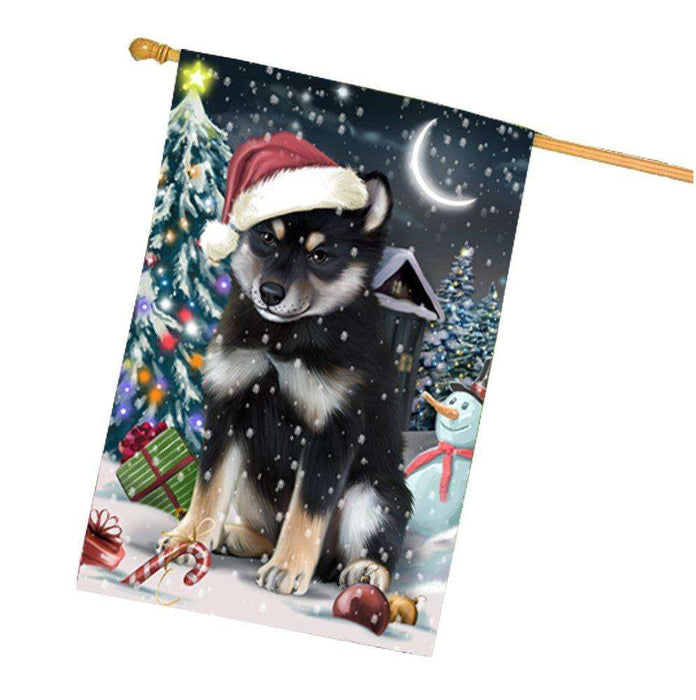 Have a Holly Jolly Christmas Shiba Inu Dog in Holiday Background House Flag