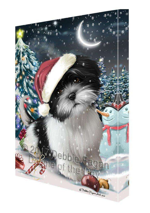 Have a Holly Jolly Christmas Shih Tzu Dog in Holiday Background Canvas Wall Art D210