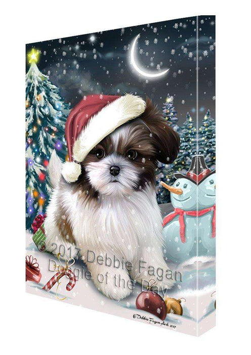 Have a Holly Jolly Christmas Shih Tzu Dog in Holiday Background Canvas Wall Art D211