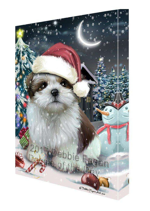 Have a Holly Jolly Christmas Shih Tzu Dog in Holiday Background Canvas Wall Art D212