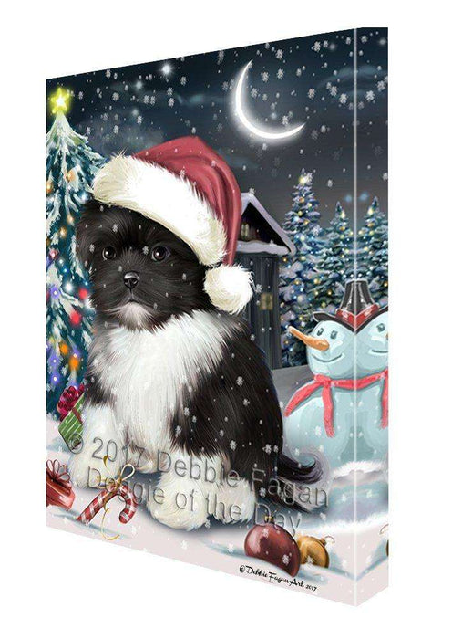 Have a Holly Jolly Christmas Shih Tzu Dog in Holiday Background Canvas Wall Art D213