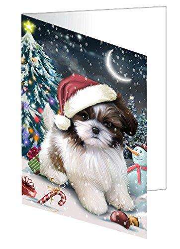 Have a Holly Jolly Christmas Shih Tzu Dog in Holiday Background Handmade Artwork Assorted Pets Greeting Cards and Note Cards with Envelopes for All Occasions and Holiday Seasons D312