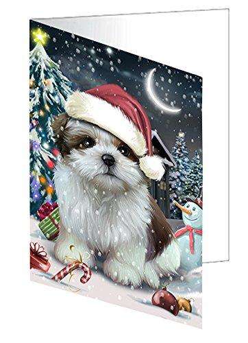 Have a Holly Jolly Christmas Shih Tzu Dog in Holiday Background Handmade Artwork Assorted Pets Greeting Cards and Note Cards with Envelopes for All Occasions and Holiday Seasons D313