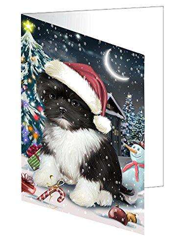 Have a Holly Jolly Christmas Shih Tzu Dog in Holiday Background Handmade Artwork Assorted Pets Greeting Cards and Note Cards with Envelopes for All Occasions and Holiday Seasons D314