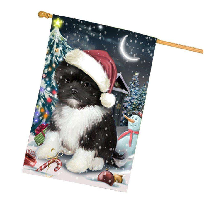 Have a Holly Jolly Christmas Shih Tzu Dog in Holiday Background House Flag