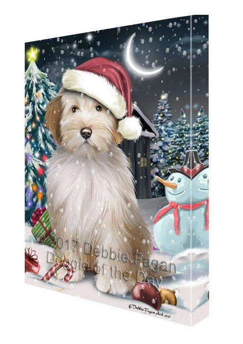 Have a Holly Jolly Christmas Tibetan Terrier Dog in Holiday Background Canvas Wall Art D126