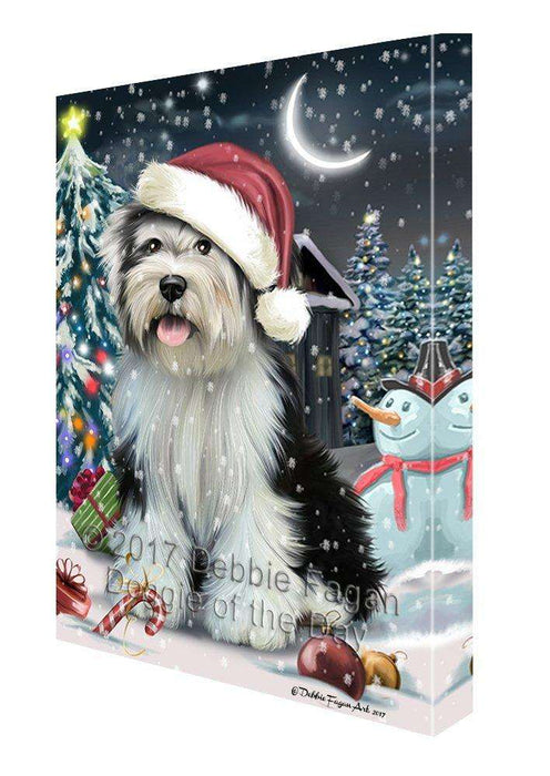 Have a Holly Jolly Christmas Tibetan Terrier Dog in Holiday Background Canvas Wall Art D127