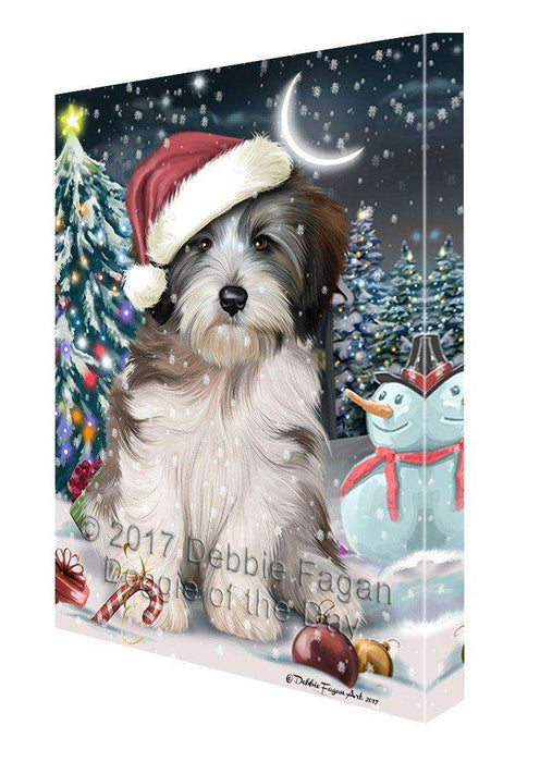 Have a Holly Jolly Christmas Tibetan Terrier Dog in Holiday Background Canvas Wall Art D128