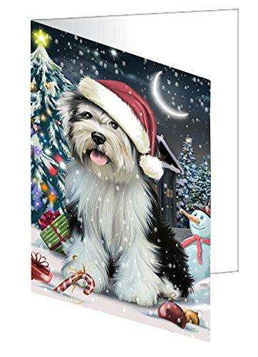 Have a Holly Jolly Christmas Tibetan Terrier Dog in Holiday Background Handmade Artwork Assorted Pets Greeting Cards and Note Cards with Envelopes for All Occasions and Holiday Seasons D272