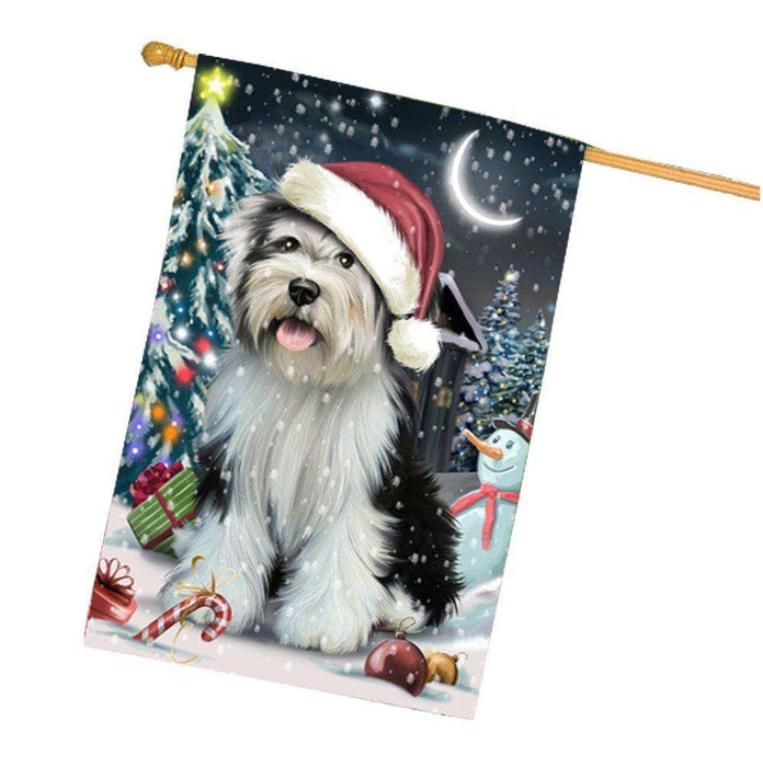 Have a Holly Jolly Christmas Tibetan Terrier Dog in Holiday Background House Flag