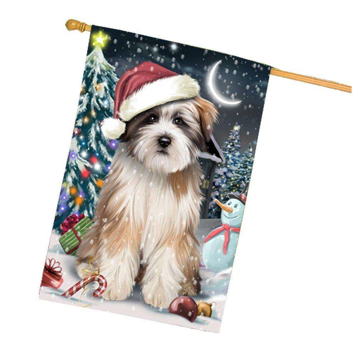 Have a Holly Jolly Christmas Tibetan Terrier Dog in Holiday Background House Flag