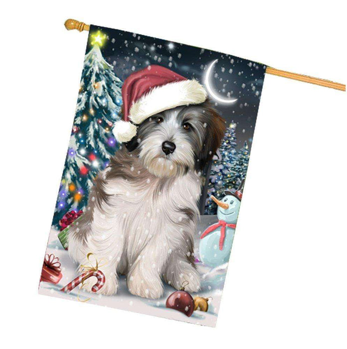 Have a Holly Jolly Christmas Tibetan Terrier Dog in Holiday Background House Flag