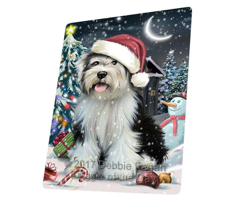 Have a Holly Jolly Christmas Tibetan Terrier Dog in Holiday Background Tempered Cutting Board D127