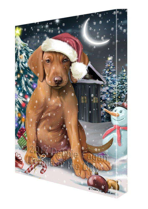 Have a Holly Jolly Christmas Vizsla Dog in Holiday Background Canvas Wall Art D043