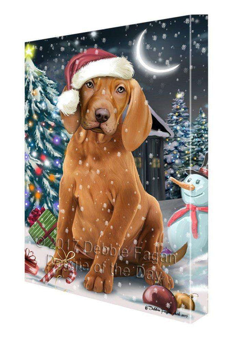 Have a Holly Jolly Christmas Vizsla Dog in Holiday Background Canvas Wall Art D044