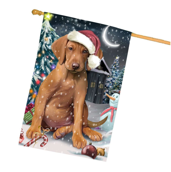 Have a Holly Jolly Christmas Vizsla Dog in Holiday Background House Flag