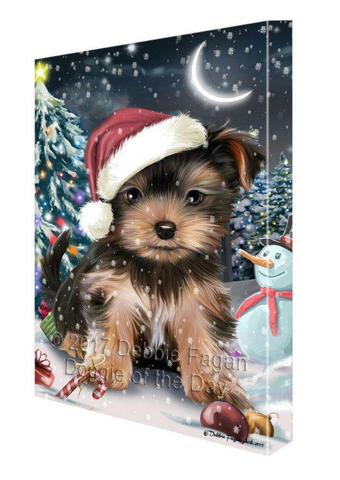 Have a Holly Jolly Christmas Yorkshire Terrier Dog in Holiday Background Canvas Wall Art D046