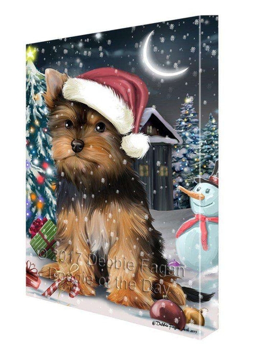 Have a Holly Jolly Christmas Yorkshire Terrier Dog in Holiday Background Canvas Wall Art D047