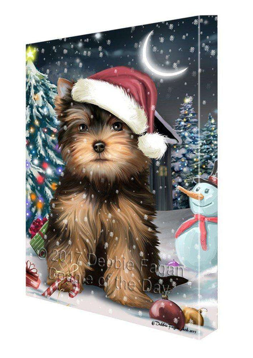 Have a Holly Jolly Christmas Yorkshire Terrier Dog in Holiday Background Canvas Wall Art D048