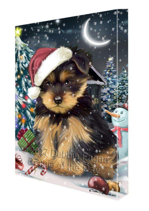 Have a Holly Jolly Christmas Yorkshire Terrier Dog in Holiday Background Canvas Wall Art D049
