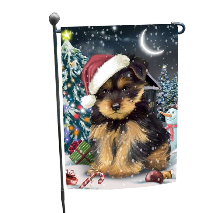Have a Holly Jolly Christmas Yorkshire Terrier Dog in Holiday Background Garden Flag D049