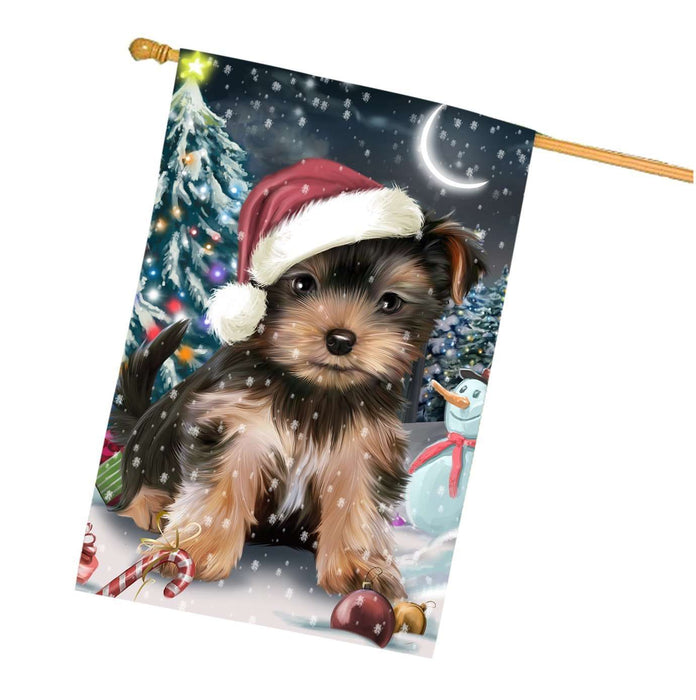 Have a Holly Jolly Christmas Yorkshire Terrier Dog in Holiday Background House Flag