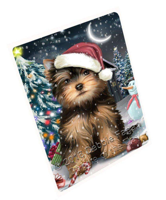 Have a Holly Jolly Christmas Yorkshire Terrier Dog in Holiday Background Tempered Cutting Board D043