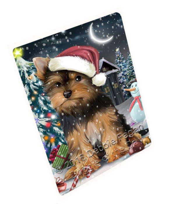 Have a Holly Jolly Christmas Yorkshire Terrier Dog in Holiday Background Tempered Cutting Board D047