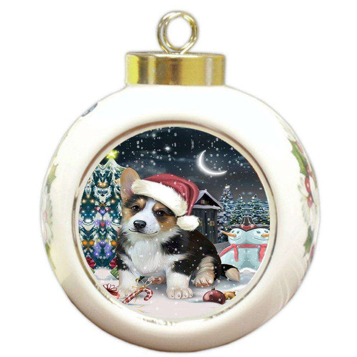 Have a Holly Jolly Corgi Dog Christmas Round Ball Ornament POR782
