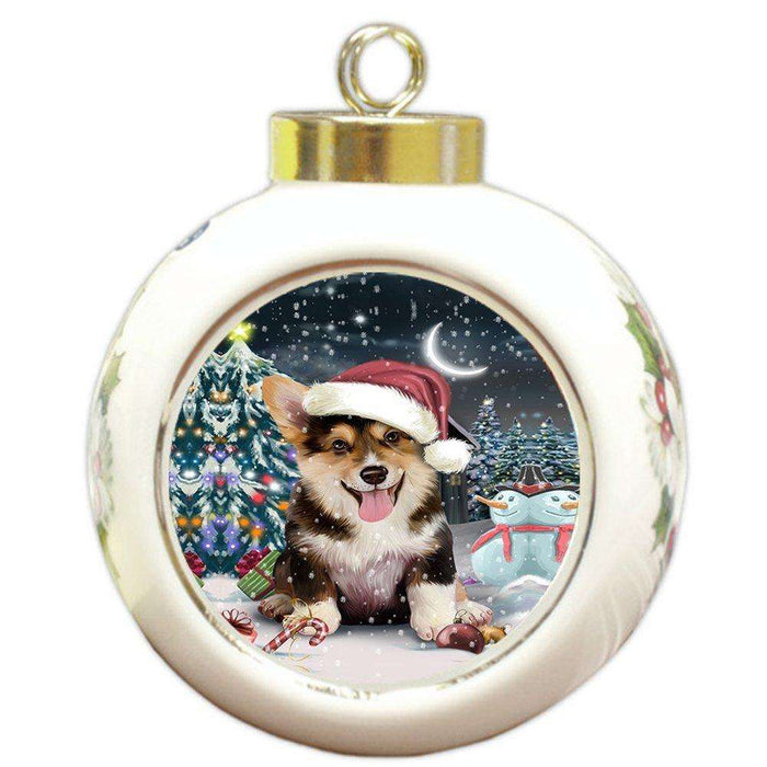 Have a Holly Jolly Corgi Dog Christmas Round Ball Ornament POR783