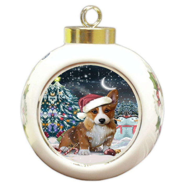Have a Holly Jolly Corgi Dog Christmas Round Ball Ornament POR784