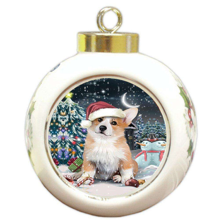 Have a Holly Jolly Corgi Dog Christmas Round Ball Ornament POR785