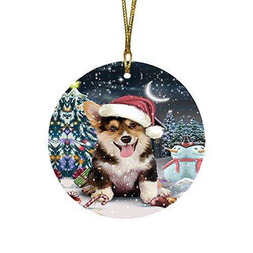 Have a Holly Jolly Corgi Dog Christmas Round Flat Ornament POR1347
