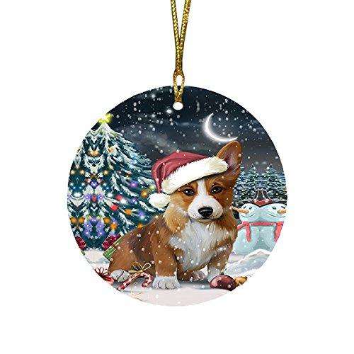 Have a Holly Jolly Corgi Dog Christmas Round Flat Ornament POR1348
