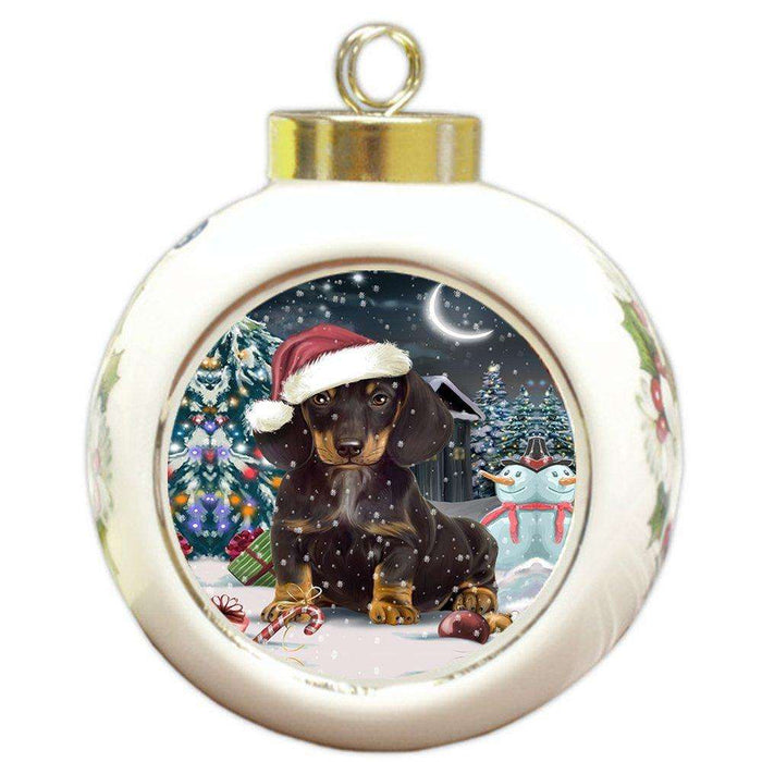 Have a Holly Jolly Dachshund Dog Christmas Round Ball Ornament POR715