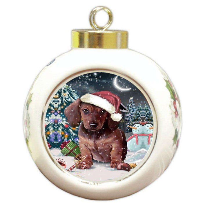 Have a Holly Jolly Dachshund Dog Christmas Round Ball Ornament POR716
